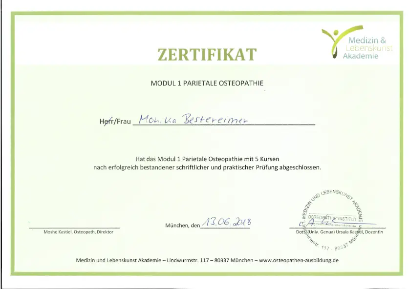 Zertifikat Parietale Osteopathie