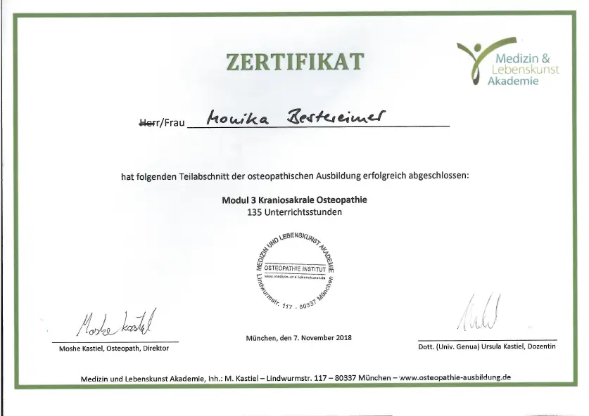 Zertifikat Kraniosakrale Osteopathie